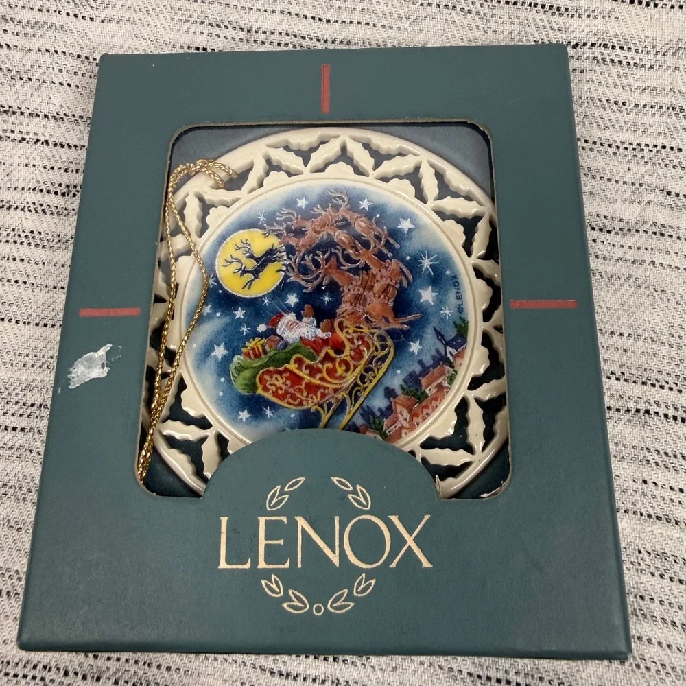 Lenox Twas The Night Before Christmas Porcelain Ornament Santa Sleigh 1993